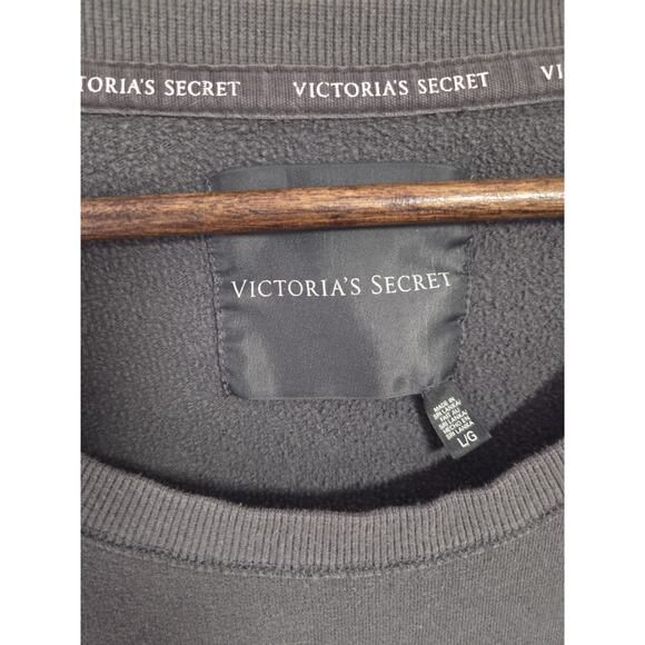 Victorias Secret Crewneck Sweatshirt Gray Sequin Heart Sparkle Size Large - Picture 3 of 9